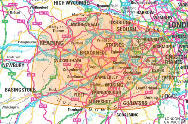 Map of area covered - approx. 30 mile radius around Bracknell